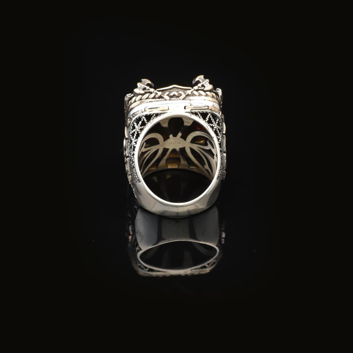 Vintage Large Citrine Ax Ring for Men - 925 Sterling Silver Turkish Handmade Polished Engagement Ring with Silver Polishing Cloth Gift