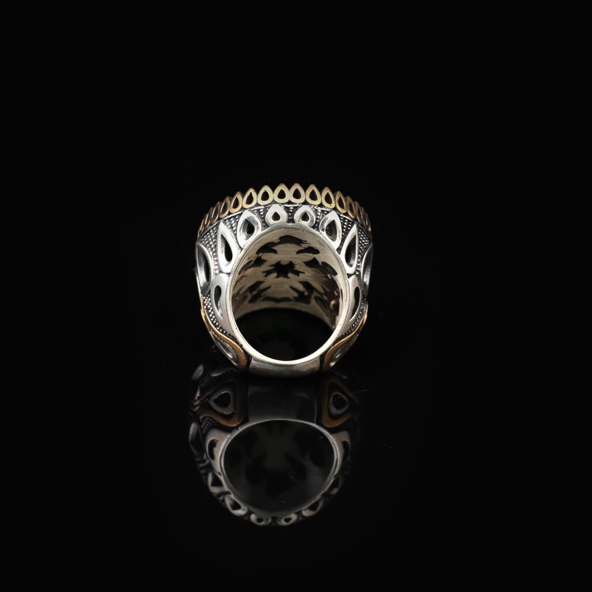 Emerald Oval Gemstone Ring - Large Handmade Ottoman Style Vintage Men's 925 Sterling Silver Ring with Silver Polishing Cloth Gift