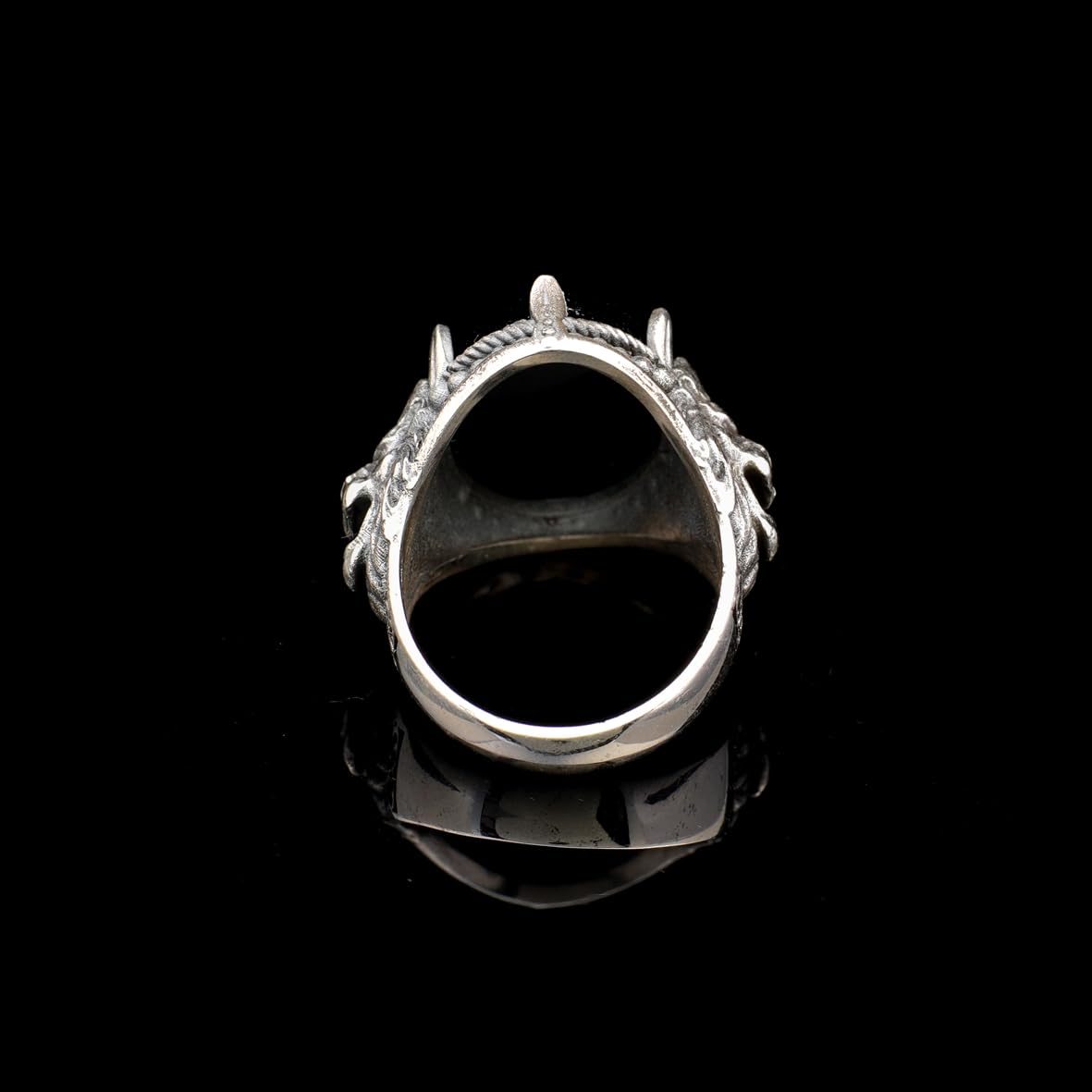 Handmade Black Onyx Lion Signet Ring - Vintage 925 Sterling Silver Mens Ring