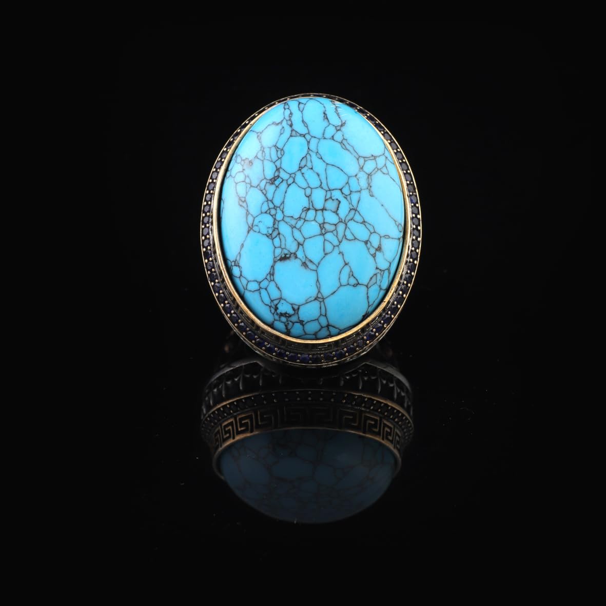 Iris Flower Model Men's Turquoise Ring - Chunky Sterling Silver Engagement Ring