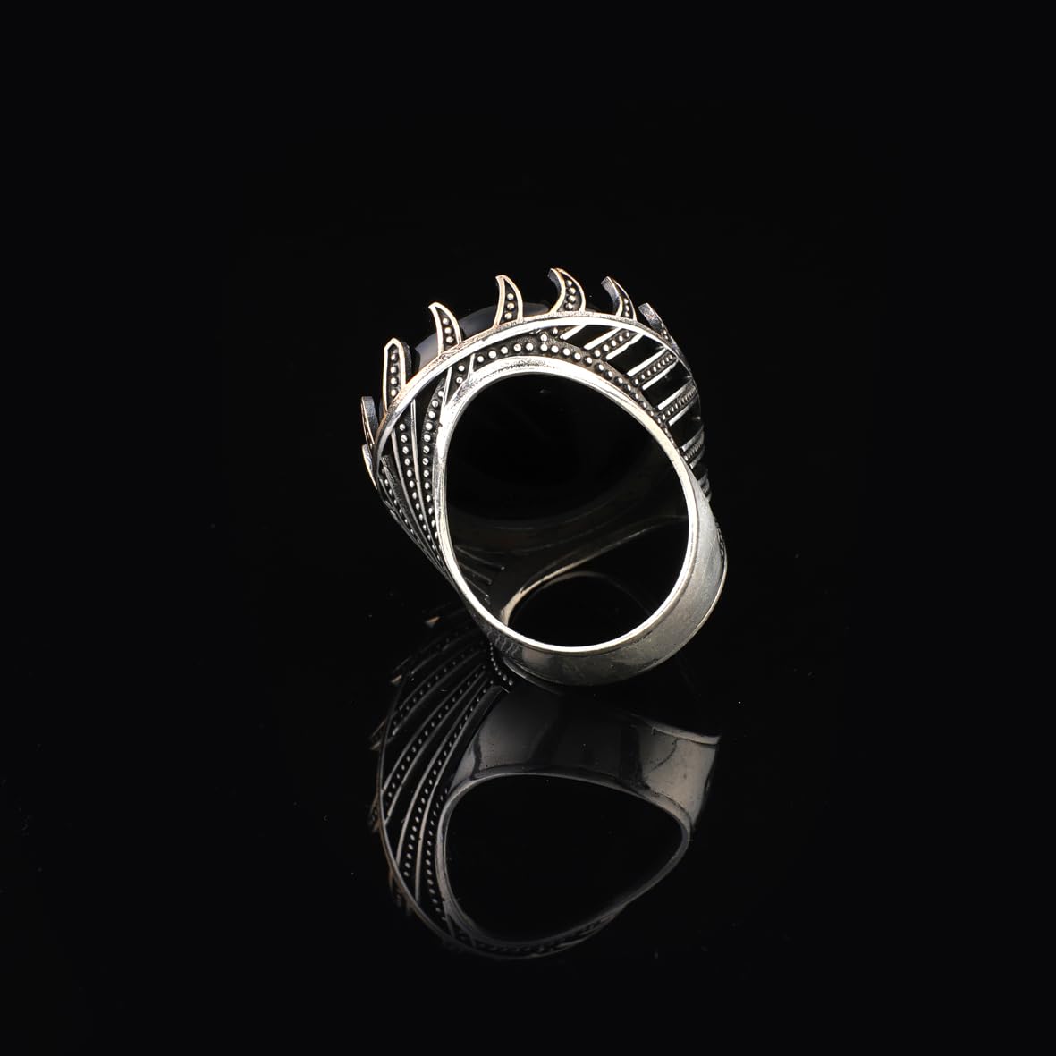 Men's Black Onyx Ring - Chunky Sterling Silver Engagement Ring with Ottoman Design