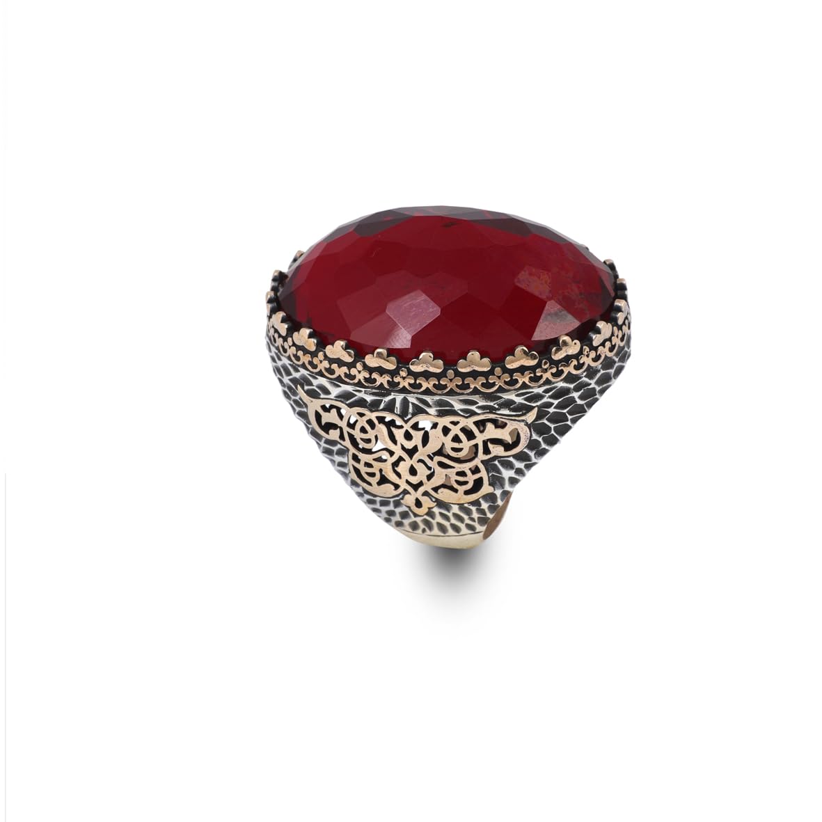 Men's Vintage Garnet Ring with Oval Stone - 925 Sterling Silver Large Ring