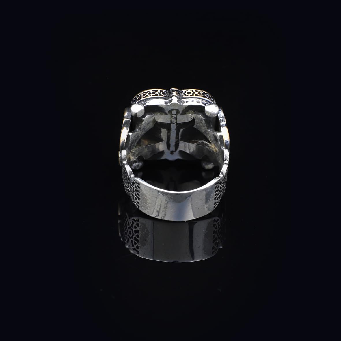 Handmade 925 Sterling Silver Men's Ring with Squeeze Amber & Blue Sapphire