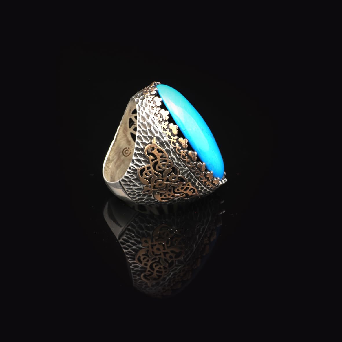 Handmade Turquoise Men’s Ring with Large Oval Stone – Vintage 925 Sterling Silver Engagement Ring