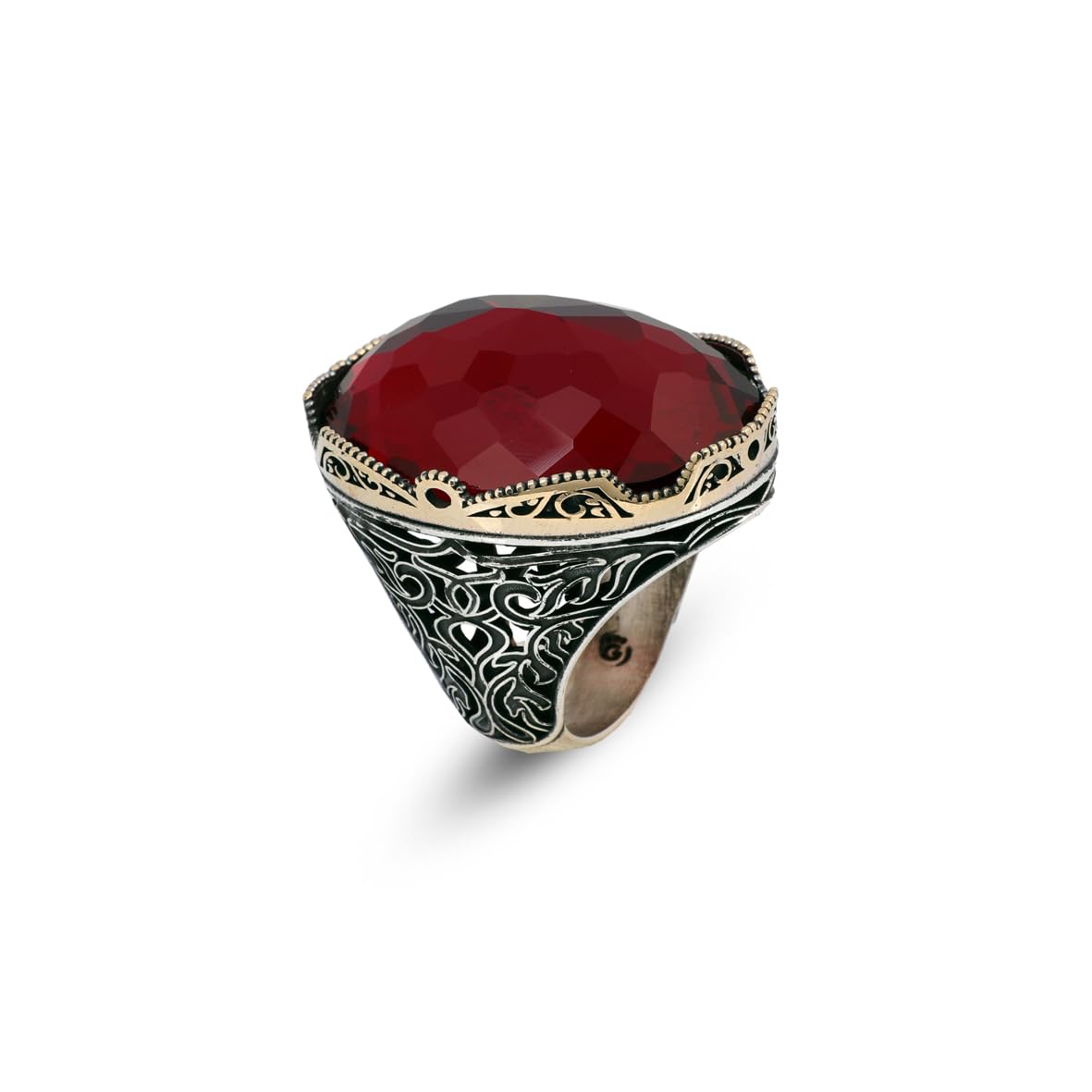 Garnet Ring with Large Oval Stone – Vintage 925 Sterling Silver Men’s Ring