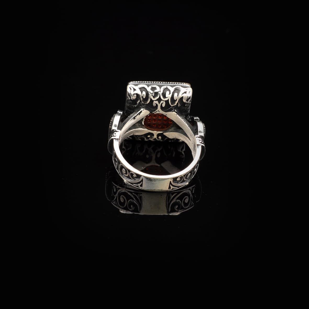 Vintage Garnet Ring with Micro Stones – Handmade 925 Sterling Silver Statement Ring for Men – Polished Gemstone Engagement Ring with Custom Engraving