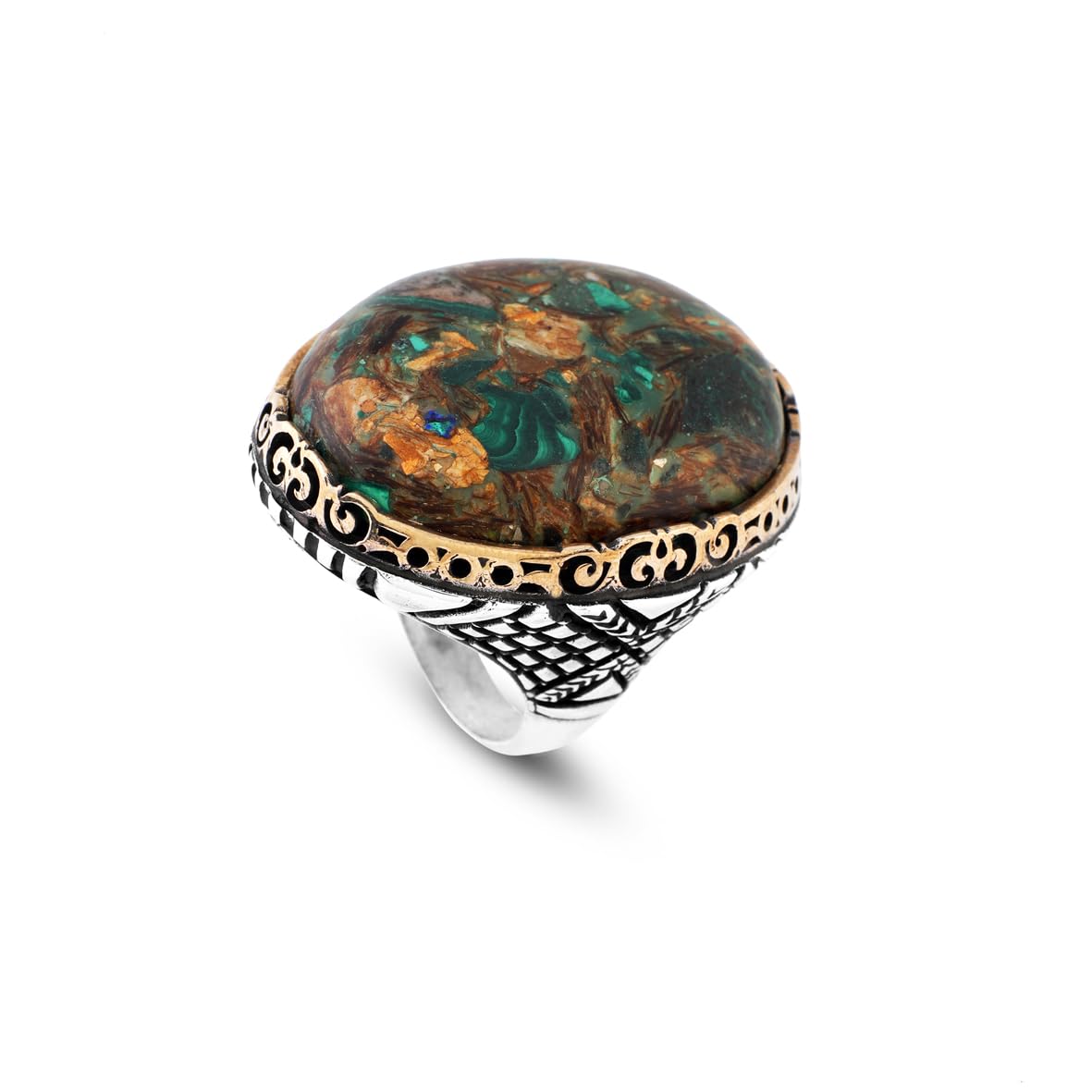 Vintage Ottoman Turquoise Ring in Chunky Sterling Silver – Men's Handmade Engagement Ring with Custom Engraving