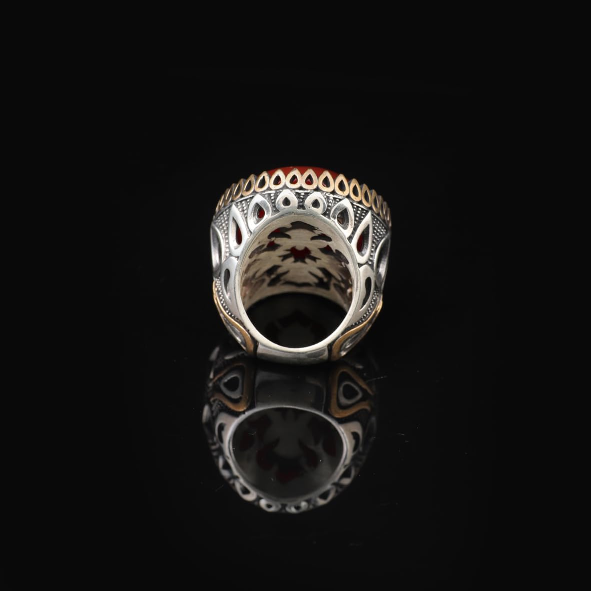 Carnelian Ring - Oval Gemstone - Large Handmade Ottoman Men Vintage 925 Sterling Silver Gemstone Ring with Silver Polishing Cloth Gift