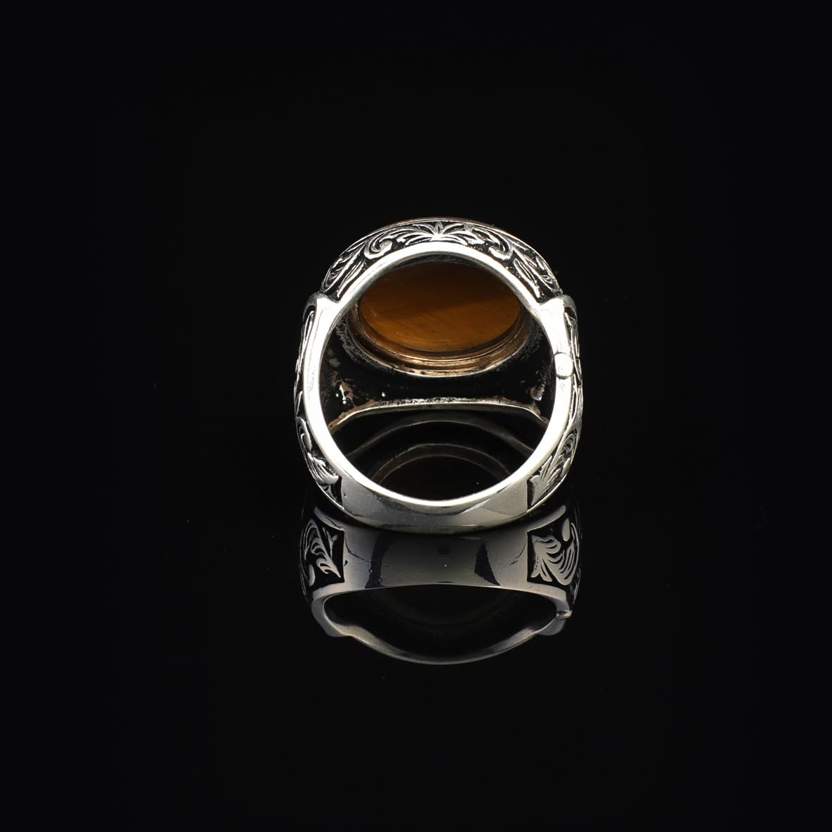 Handmade Tiger Eye Signet Ring - Vintage Pinky Ring in Sterling Silver for Men with Custom Engraving - Ottoman Style Gemstone Jewelry - Gift Silver Polishing Cloth Included