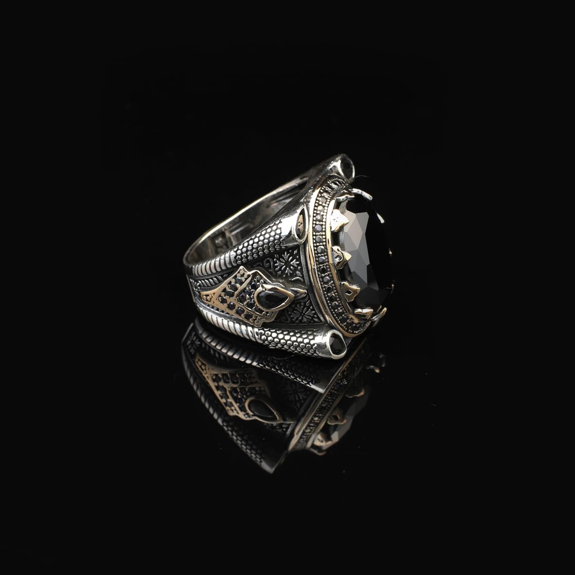 Handmade Onyx Ring for Men – Ottoman Style Gemstone in Sterling Silver