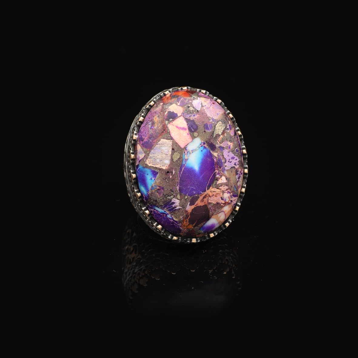 Special Turquoise Men’s Ring with Large Oval Stone – Vintage 925 Sterling Silver Ring