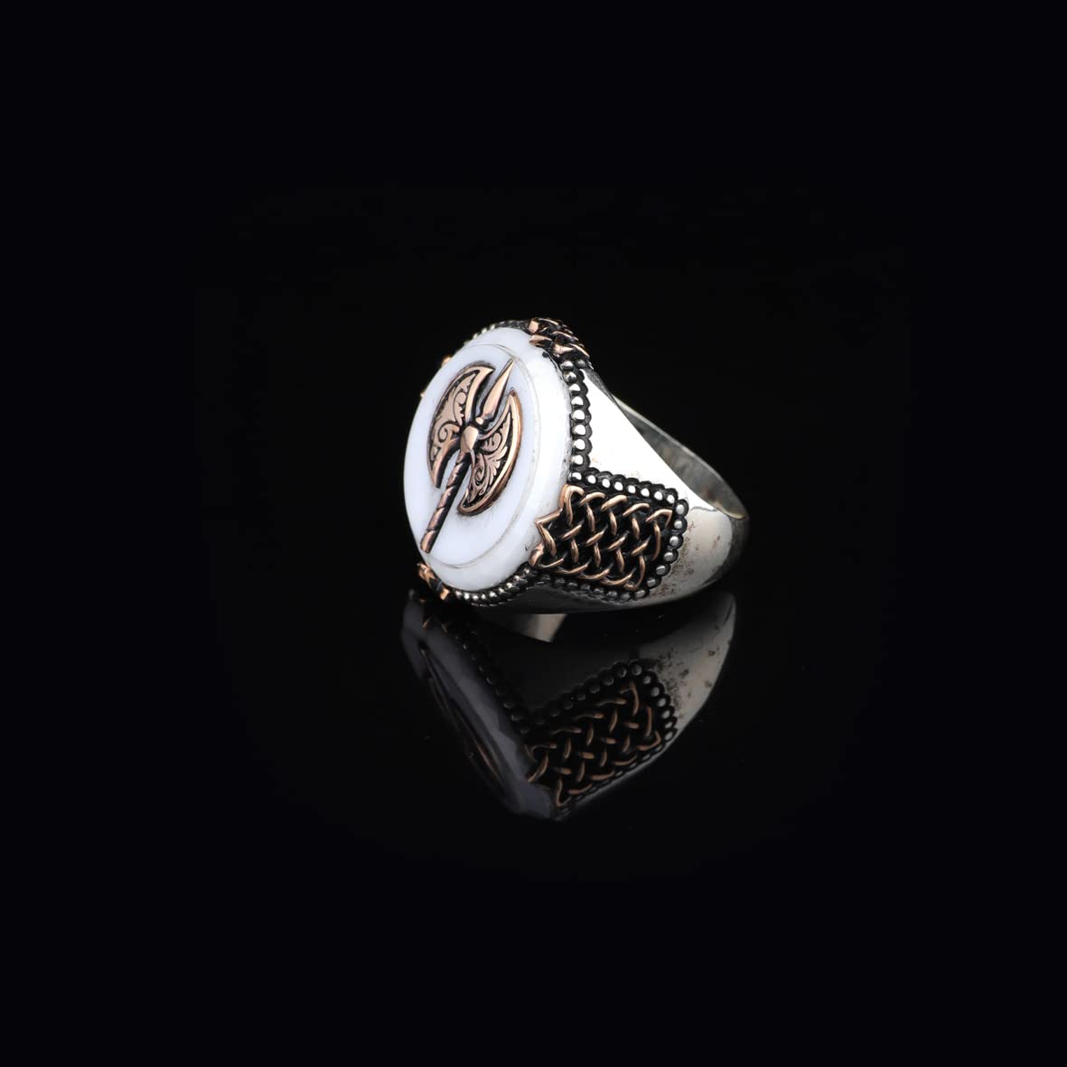 Mother of Pearl Gemstone Handmade Mens Ring