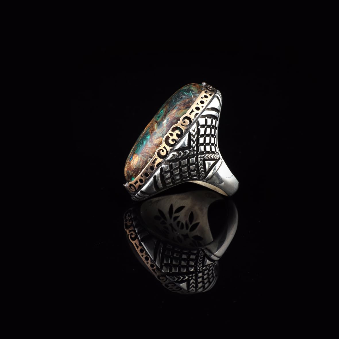 Vintage Ottoman Turquoise Ring in Chunky Sterling Silver – Men's Handmade Engagement Ring with Custom Engraving