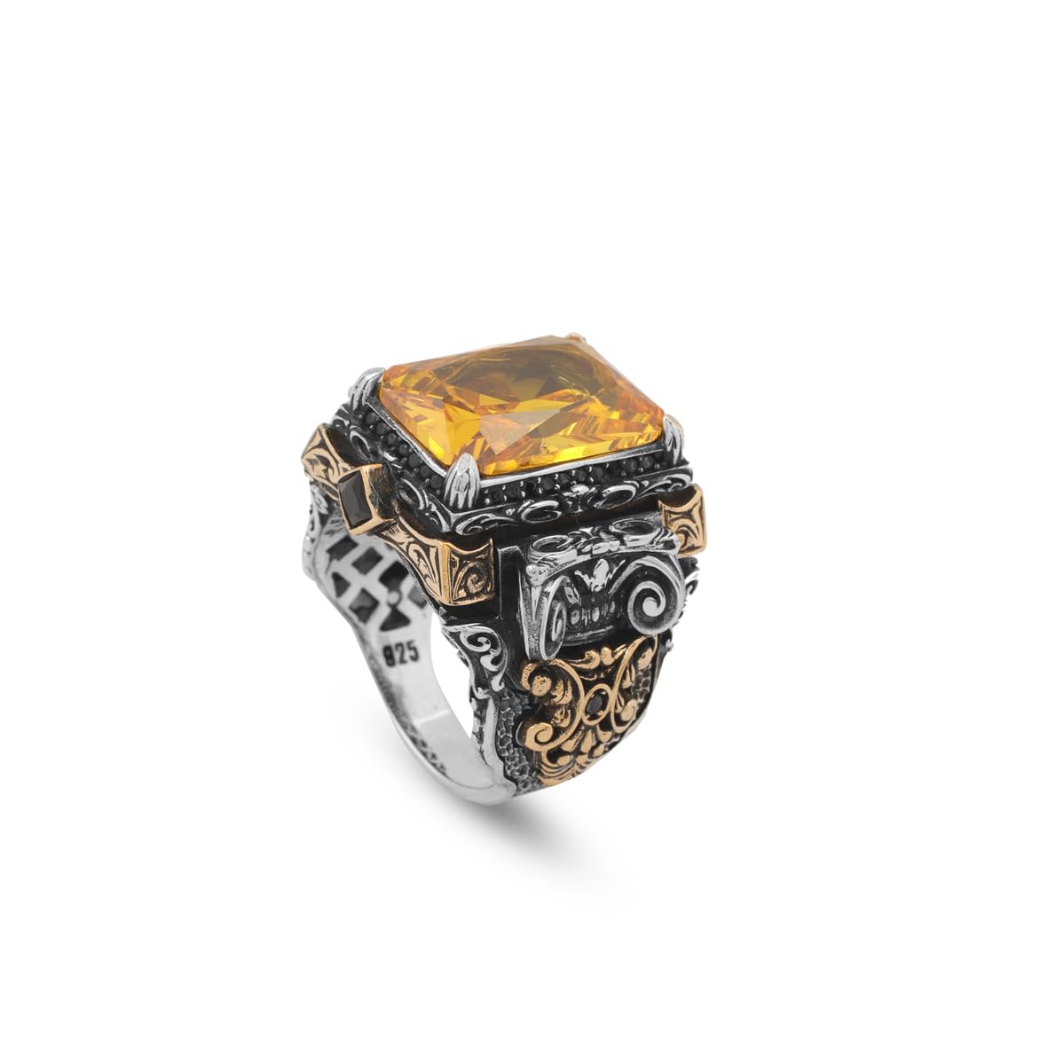 Handmade Citrine Ring Ottoman Vintage Ring Design Sterling Silver Ring Chunky Silver Ring Large Statement Ring Gemstone Ring Promise Ring for Him