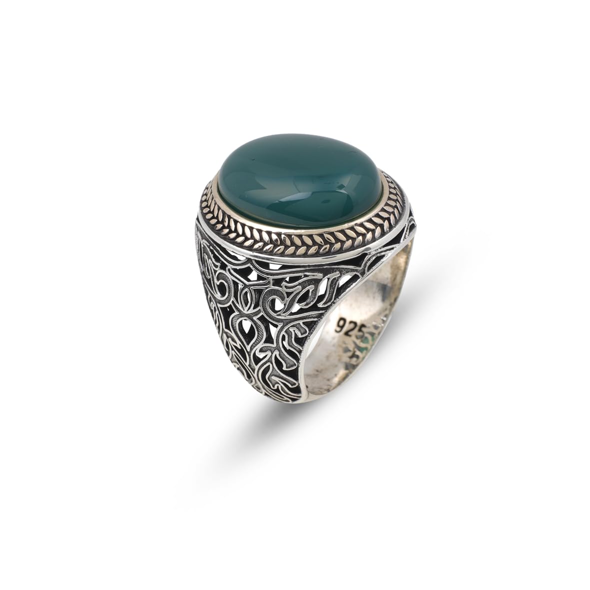 Handmade Jade Men's Ring - 925 Sterling Silver Gemstone Jewelry with Silver Polishing Cloth Gift - Engraving Ring