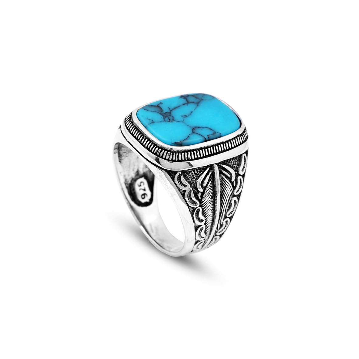 Handmade Turquoise Gemstone Engagement Ring for Men Vintage 925 Sterling Silver