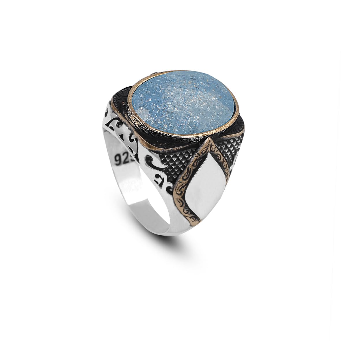 Vintage Handmade 925 Sterling Silver Men's Aquamarine Ring - 925 Sterling Silver Rings for Men - Handcrafted Ring for Men