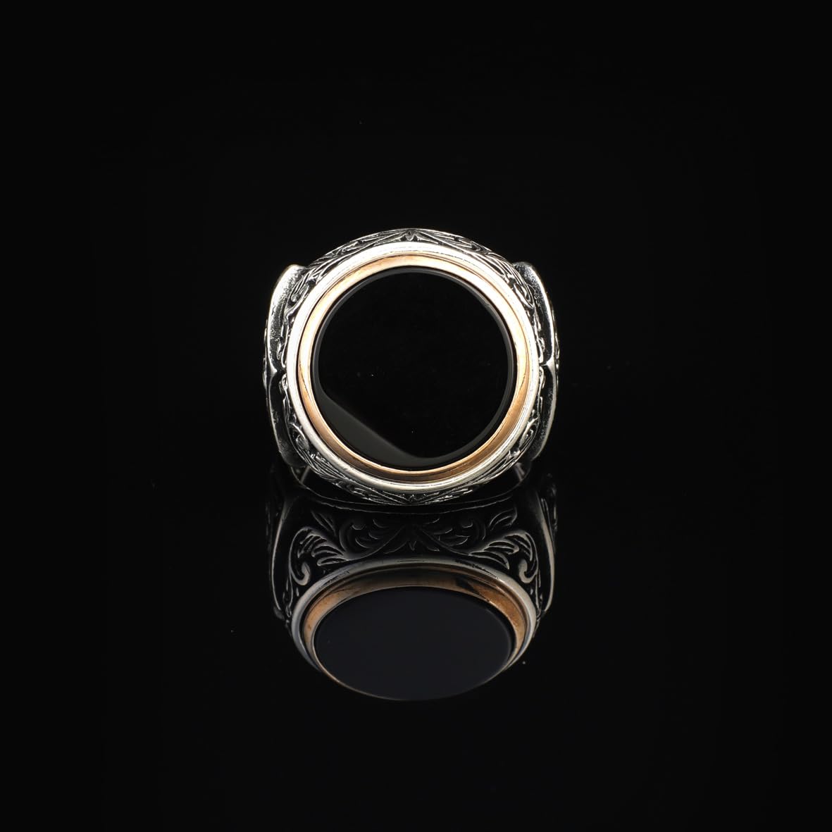 Handmade Black Onyx Signet Ring - Vintage Sterling Silver Pinky Ring for Men - Custom Engraving Available - Ottoman Style Jewelry - Perfect Engagement Ring