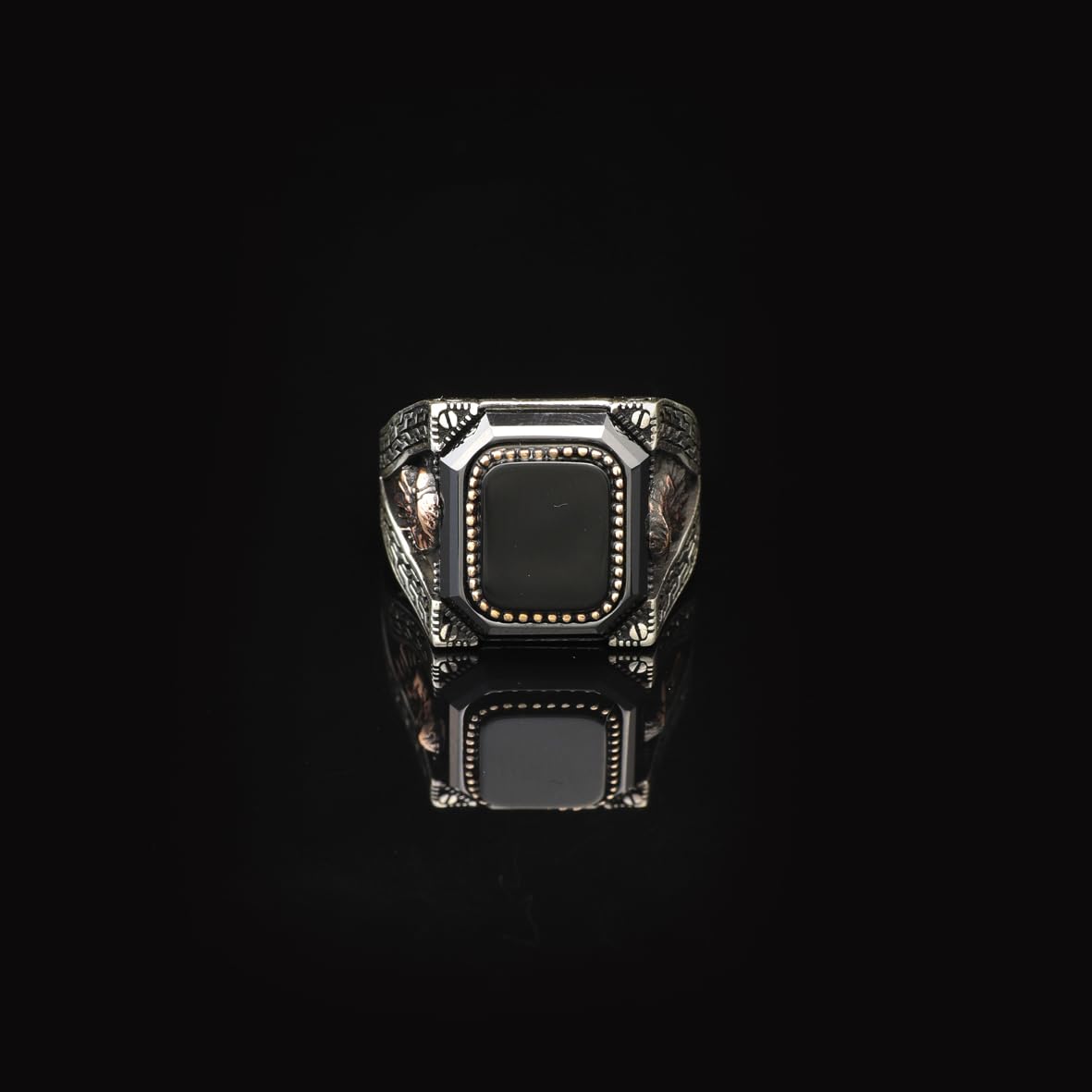 Vintage Black Onyx Ring with Eagle Design - Handmade Turkish 925 Sterling Silver Engagement Ring for Men with Polished Gemstone - Includes Silver Polishing Cloth Gift