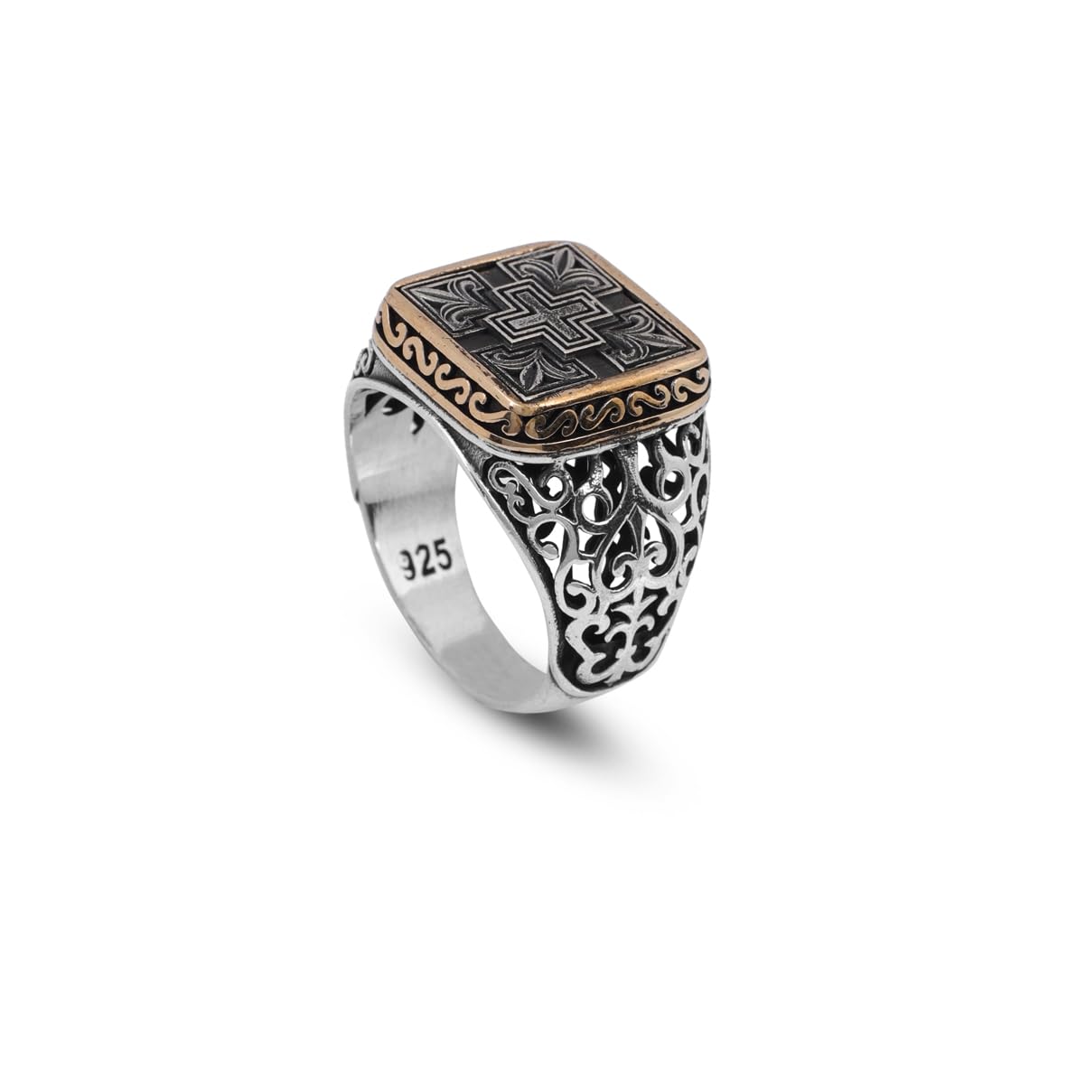 Men's 925 Sterling Silver Cross Signet Ring - Christian Vintage Statement Ring - Polished Handmade Engagement Ring with Custom Engraving - Silver Polishing Cloth Gift Included