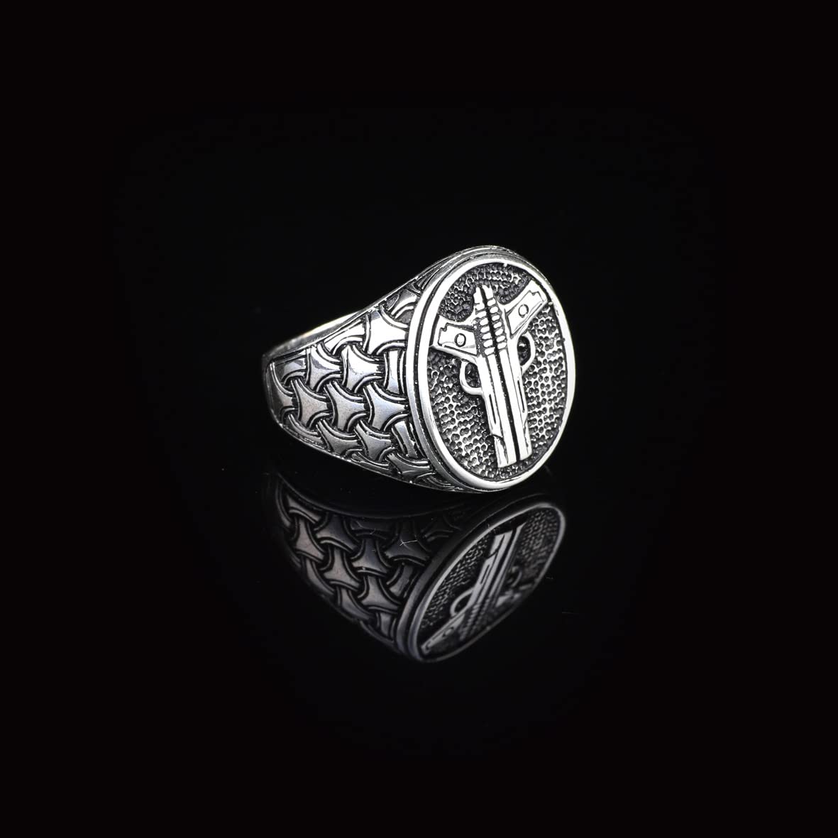 Pistol Handmade Sterling Silver Men Signet Ring
