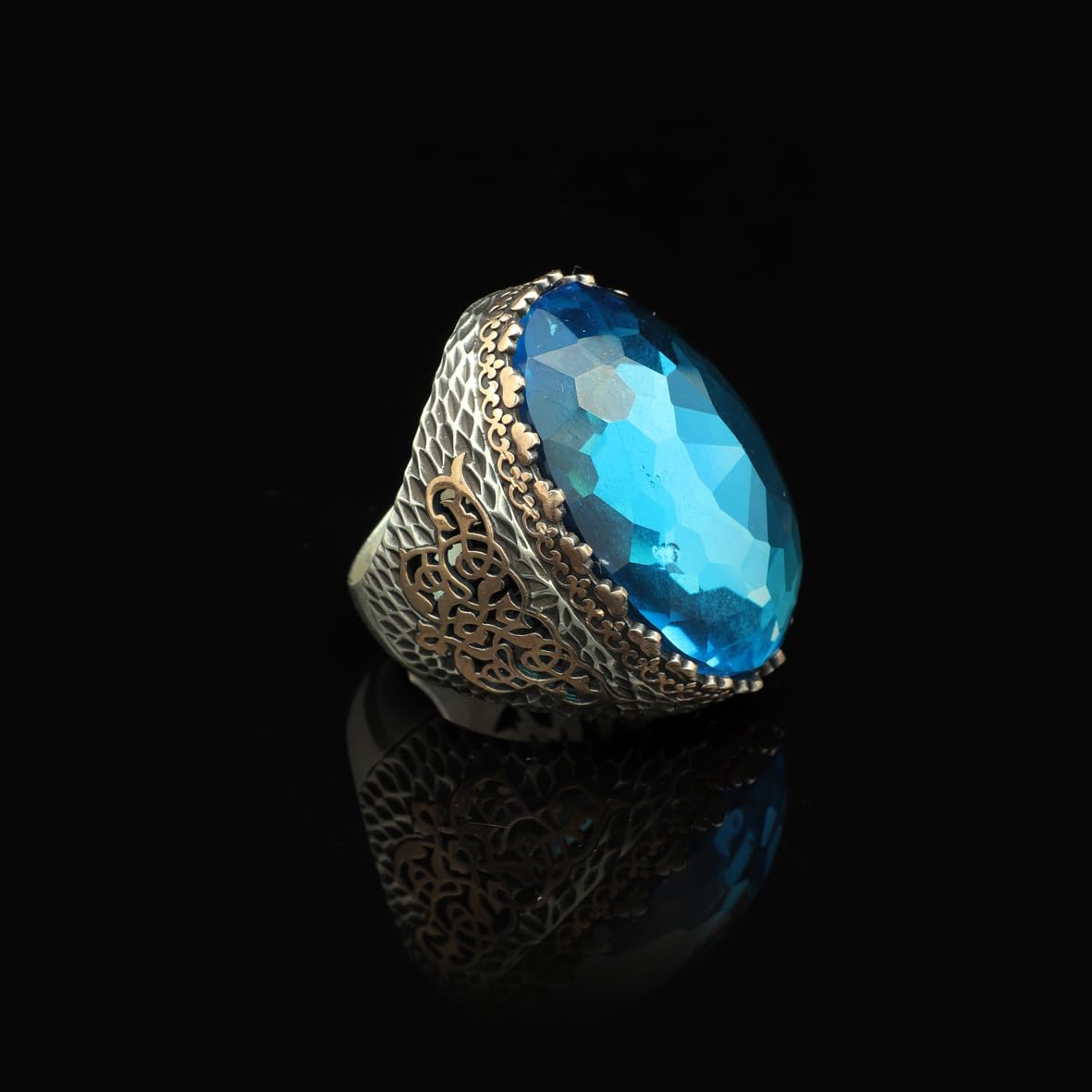 Handmade Aquamarine Ring for Men with Large Oval Stone – Vintage 925 Sterling Silver Engagement Ring