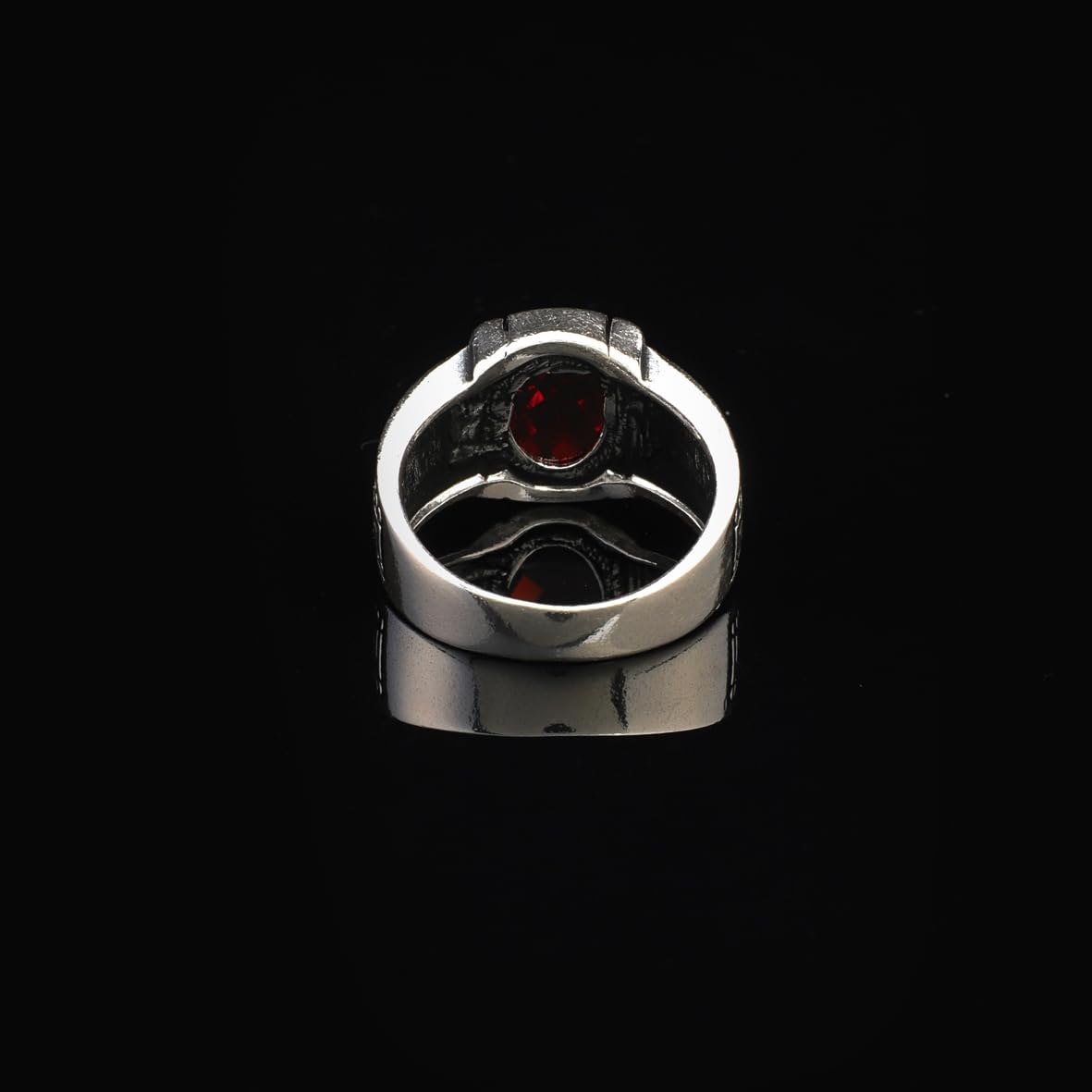 Men's Garnet Pinky Ring - Handmade Sterling Silver Signet Ring in Ottoman Style - Custom Engraved Vintage Engagement Ring Gift with Silver Polishing Cloth