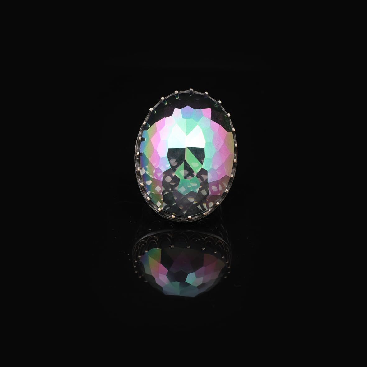 Mystic Topaz Ring - Oval Stone Large Gemstone Ring Men Vintage Ottoman Handmade 925 Sterling Silver Rings with Silver Polishing Cloth Gift