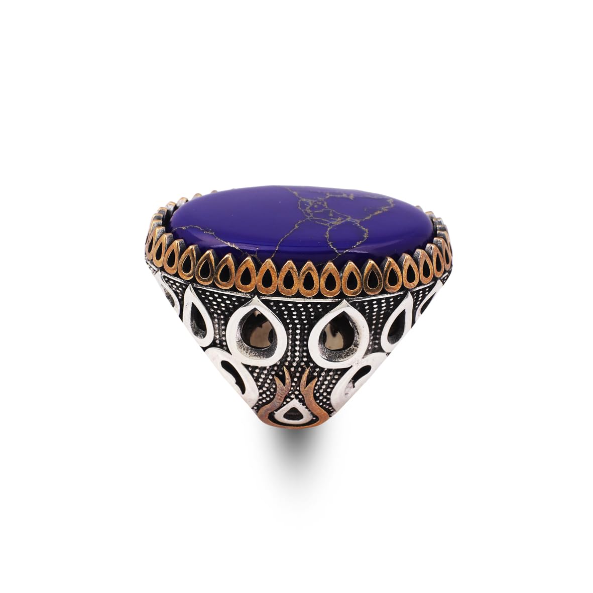 Lapis Lazuli Oval Gemstone Ring - Large Handmade Ottoman Style 925 Sterling Silver Men's Ring with Silver Polishing Cloth Gift