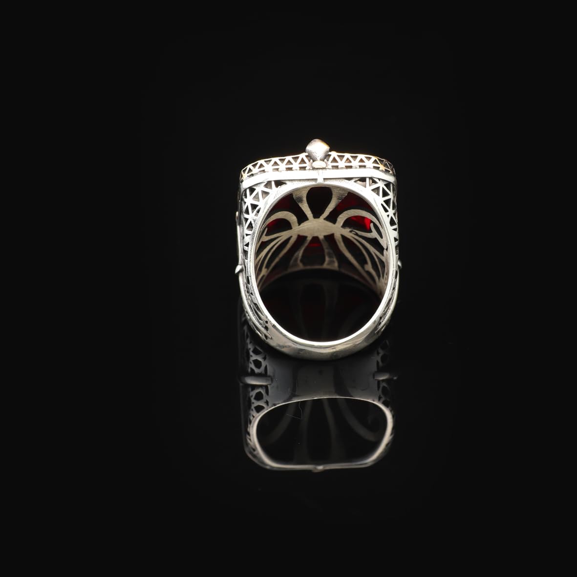 Vintage Large Garnet Ring for Men - 925 Sterling Silver Turkish Handmade Polished Engagement Ring with Silver Polishing Cloth Gift