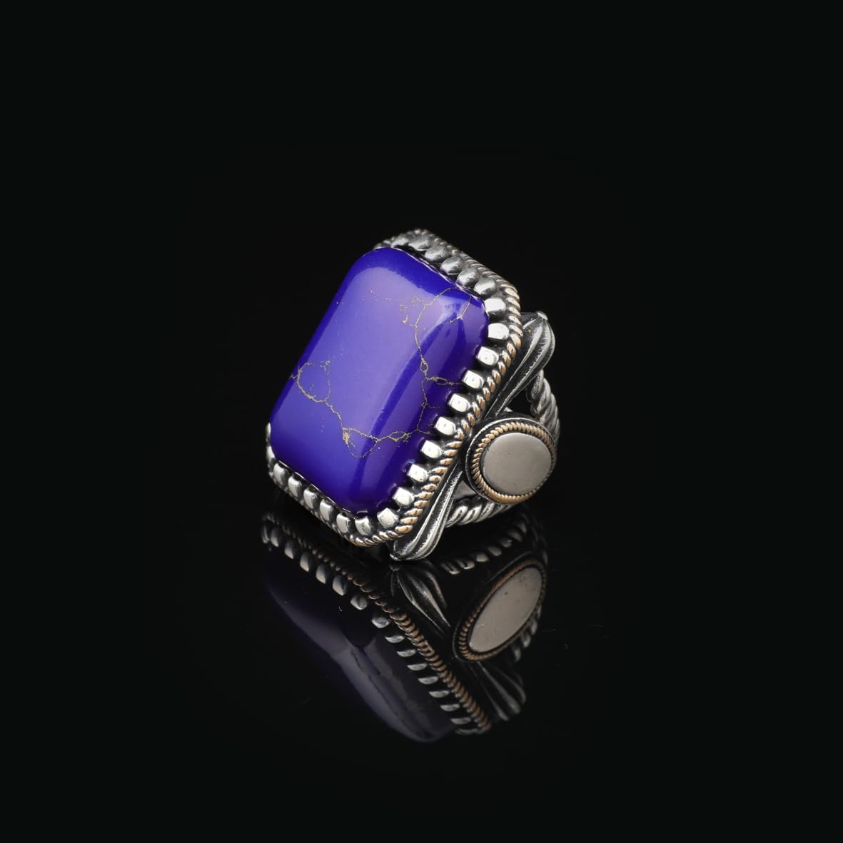 Lapis Lazuli Ring for Men - Handmade Ottoman Style Gemstone Ring with 925 Sterling Silver and Silver Polishing Cloth Gift