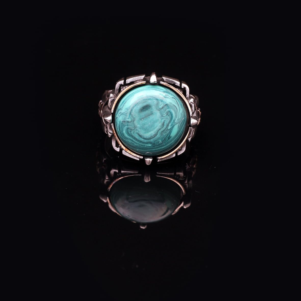925 Sterling Silver Rings for Men - Malachite Men's Ring
