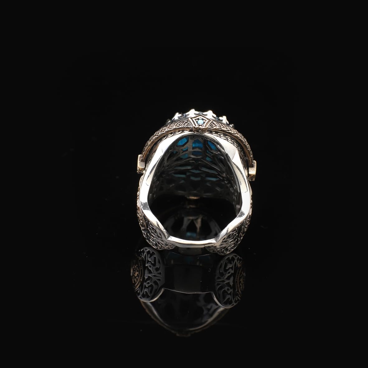 Aquamarine Ottoman Gemstone Ring for Men – 925 Sterling Silver Vintage Handmade Rings – Custom Engraving Engagement Ring with Gift Silver Polishing Cloth