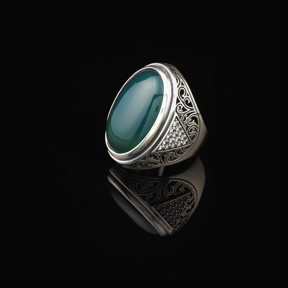Jade Ring for Men – Chunky Sterling Silver Ring with Micro Sapphire Stone