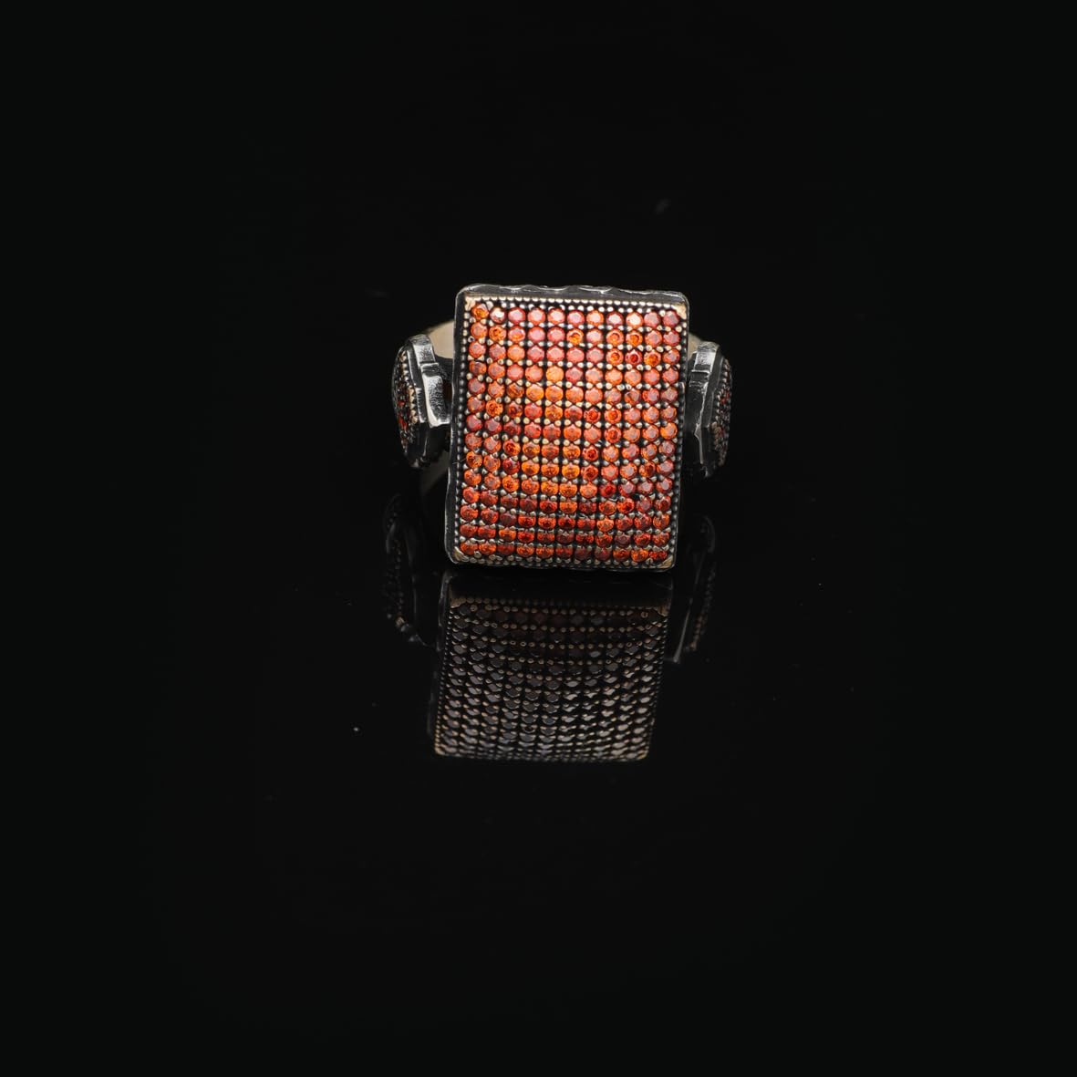 Vintage Garnet Ring with Micro Stones – Handmade 925 Sterling Silver Statement Ring for Men – Polished Gemstone Engagement Ring with Custom Engraving