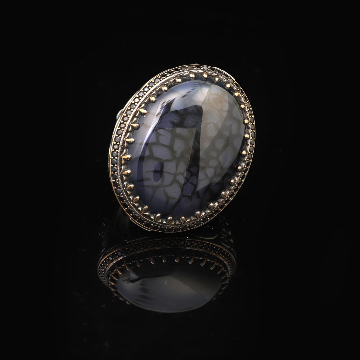 Handmade Yemen Agate Ring Ottoman Style – Large Statement Vintage Gemstone Ring for Men