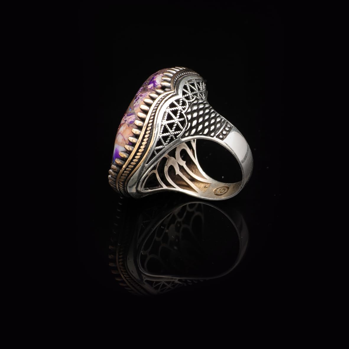 Special Turquoise Men’s Ring with Large Oval Stone – Vintage 925 Sterling Silver Ring