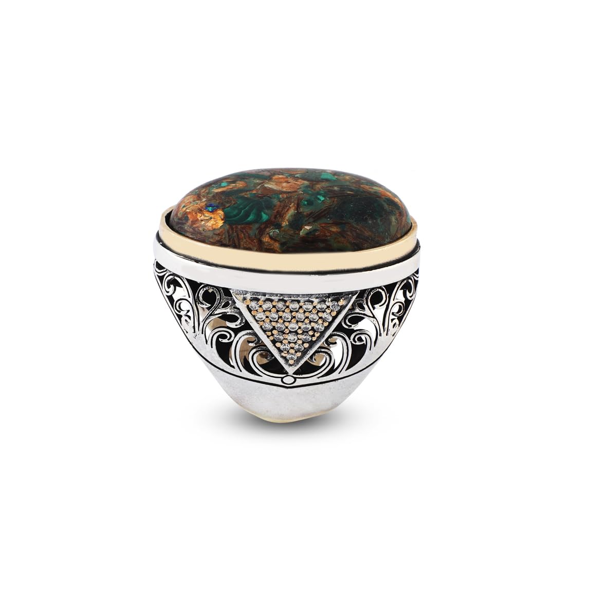 Vintage Men’s Turquoise & Micro Sapphire Gemstone Ring – Chunky Ottoman Sterling Silver Engagement Ring