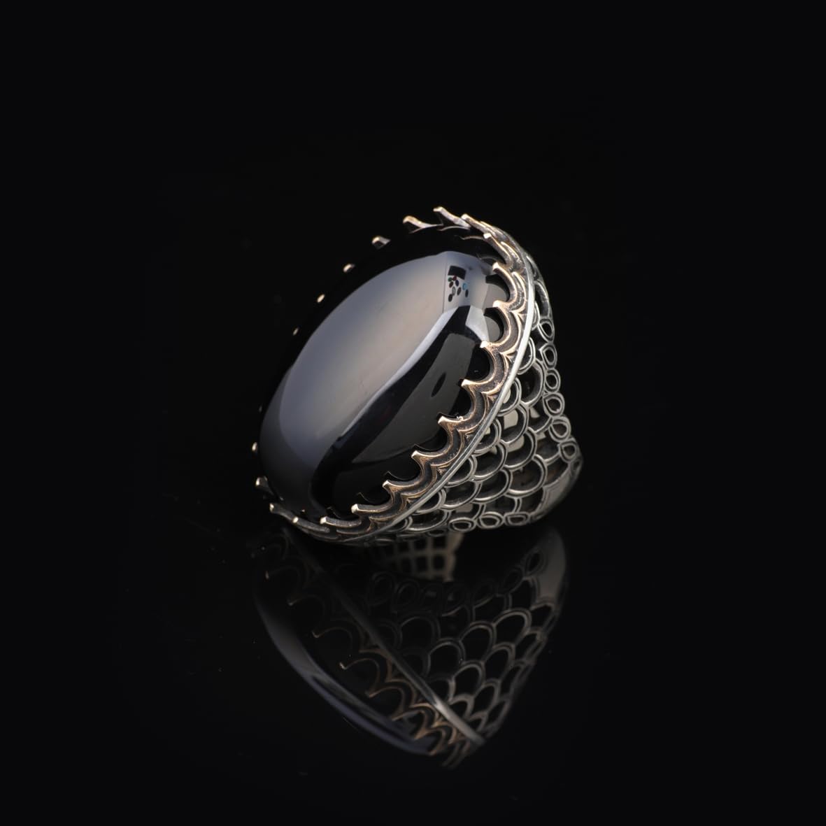 Vintage Men's Black Onyx Ring - Oval Large Gemstone Ring