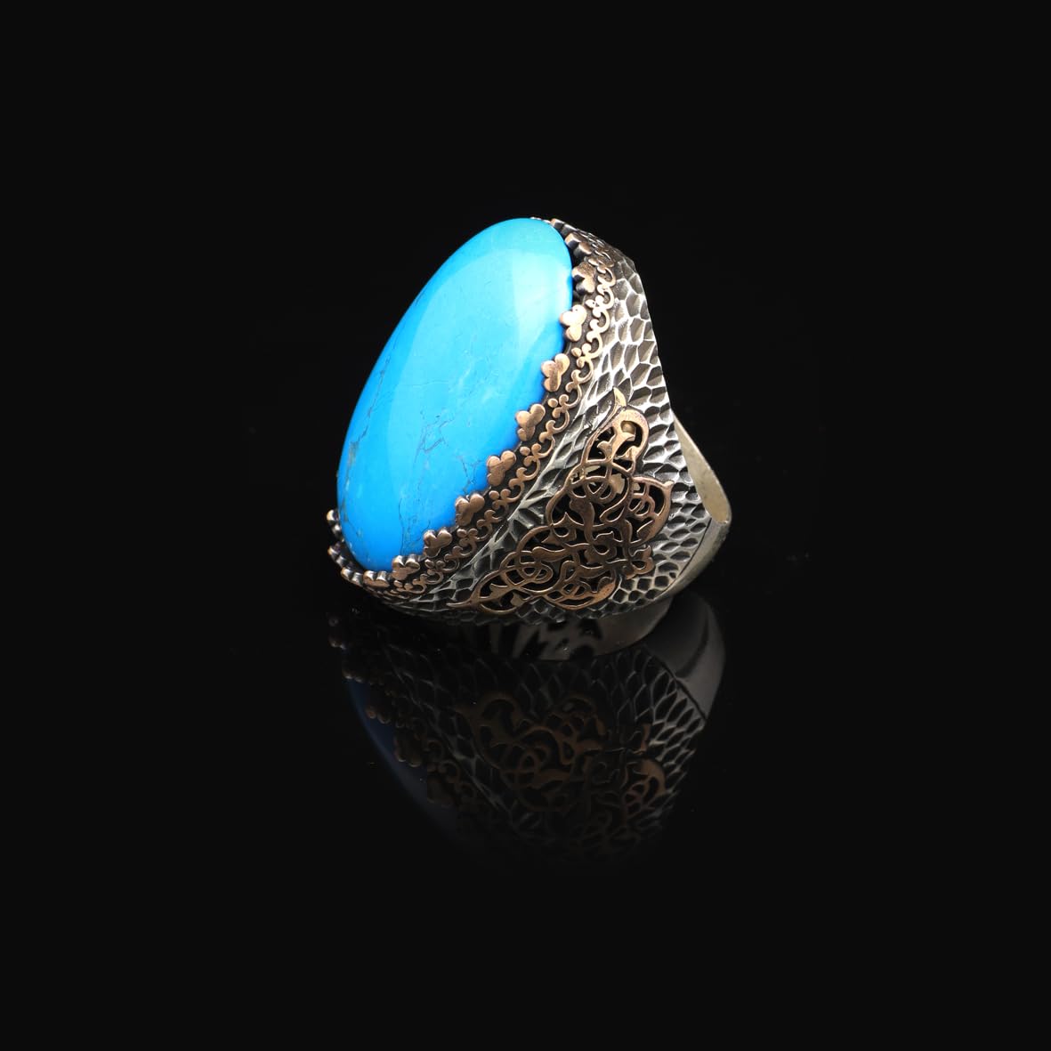 Handmade Turquoise Men’s Ring with Large Oval Stone – Vintage 925 Sterling Silver Engagement Ring