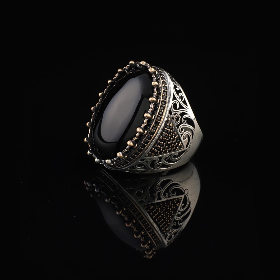 Black Onyx Ring - Chunky Silver Gemstone Engagement Ring for Men
