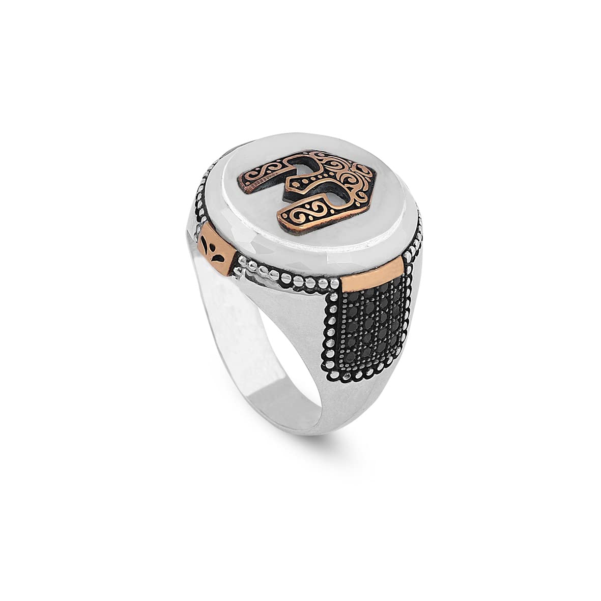 Mother of Pearl Gemstone Handmade Mens Ring