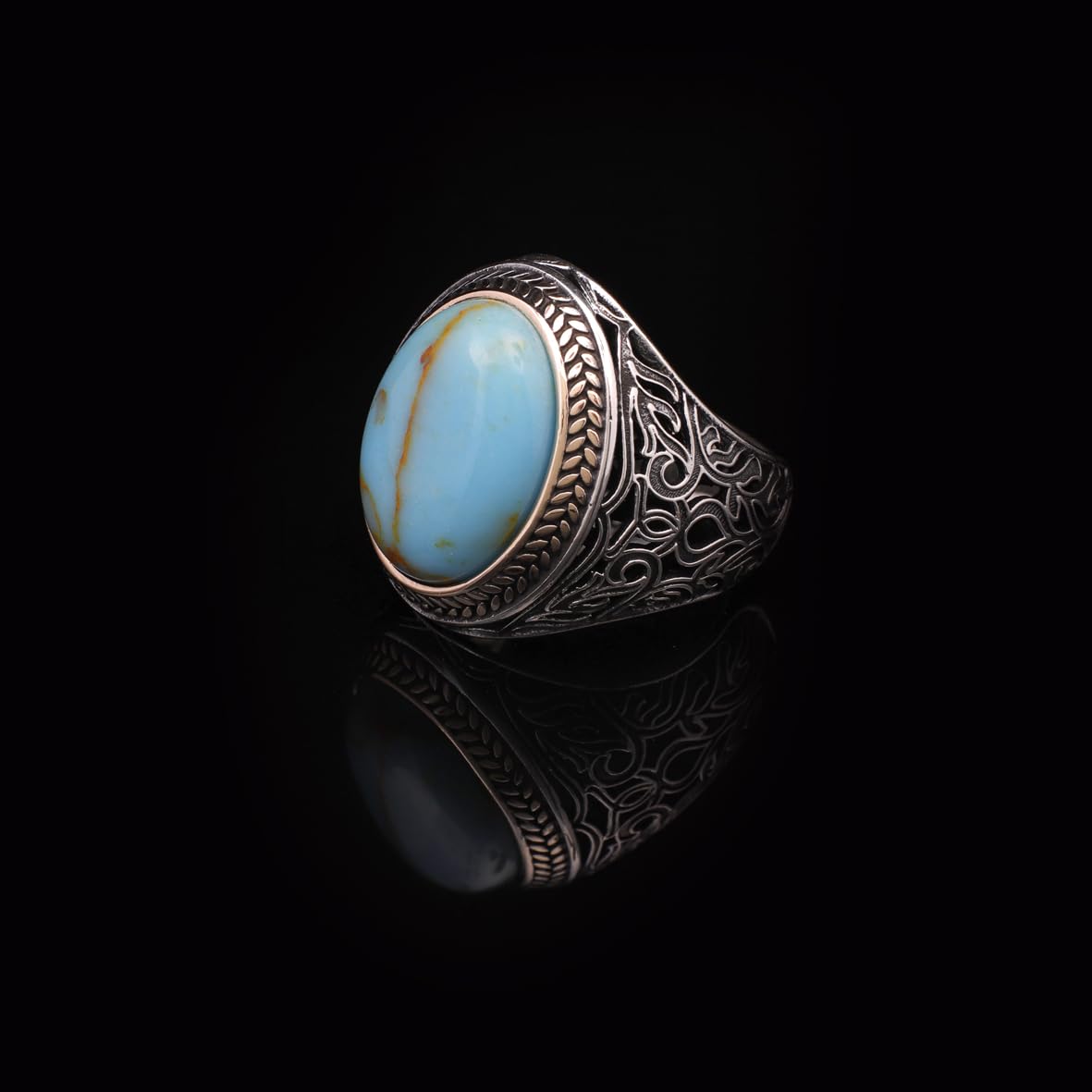 Handmade Genuine Turquoise Men's Ring - 925 Sterling Silver Gemstone Jewelry with Silver Polishing Cloth Gift
