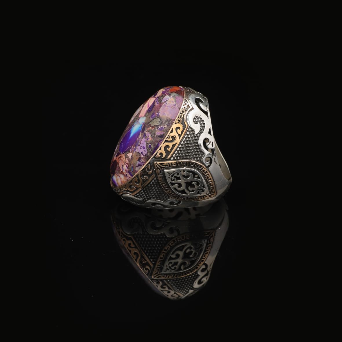 Special Turquoise Stone Ring – Large Oval Stone in Polished 925 Sterling Silver