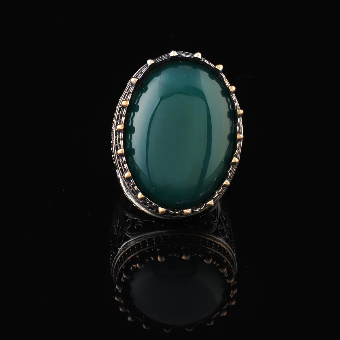 Handmade Jade Ring with Micro Sapphire - Chunky Sterling Silver Engagement Ring for Men - Vintage Ottoman Style with Custom Engraving - Gift Silver Polishing Cloth Included