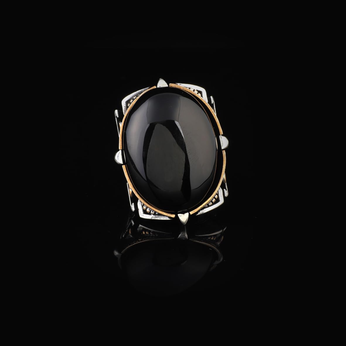 Black Onyx Ring for Men - Chunky Sterling Silver Engagement Ring