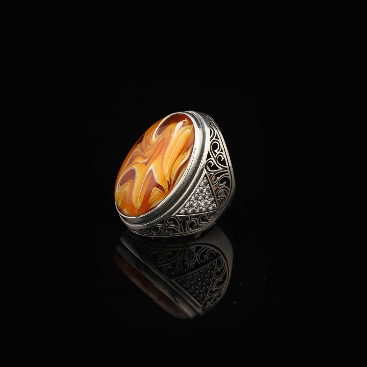 Squeeze Amber Ring – Large Chunky Sterling Silver Ring with Micro Sapphire Stone