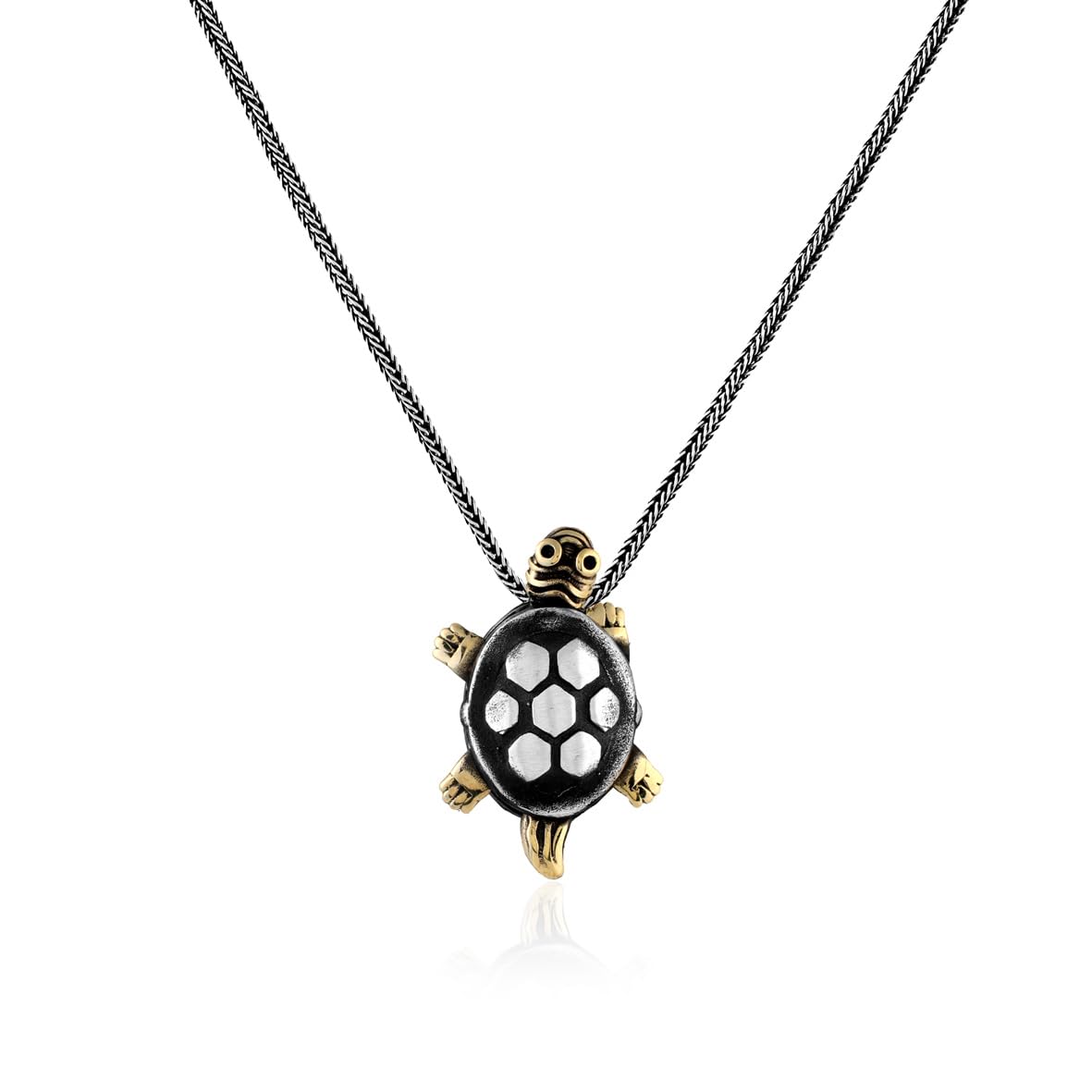 Turtle Necklace – Polished Biker Pendant in Sterling Silver with Silver Chain