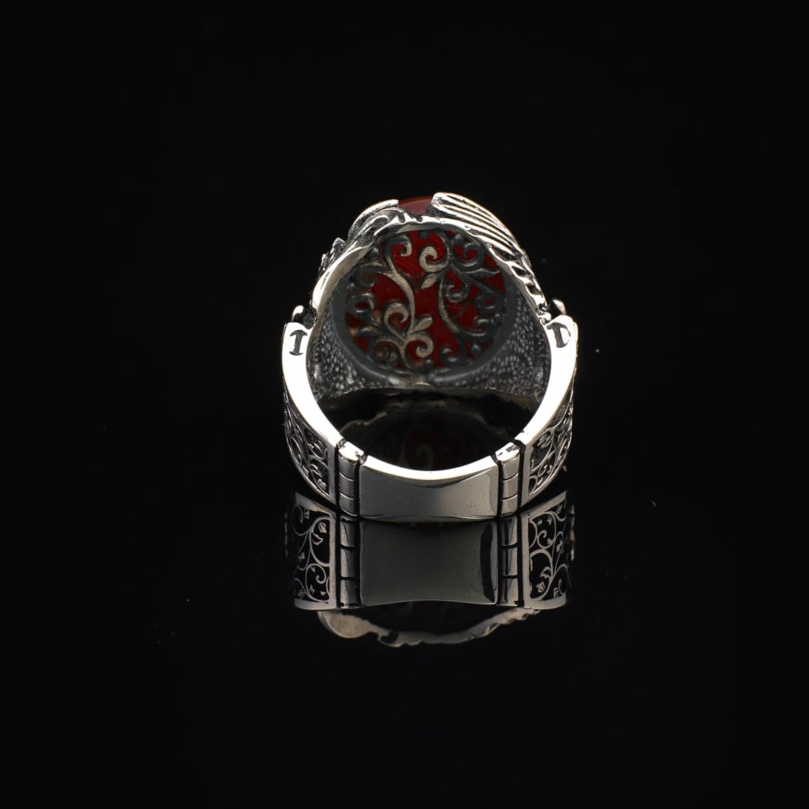Handmade Carnelian Signet Eagle Ring - Vintage Ottoman Style Pinky Ring in Sterling Silver