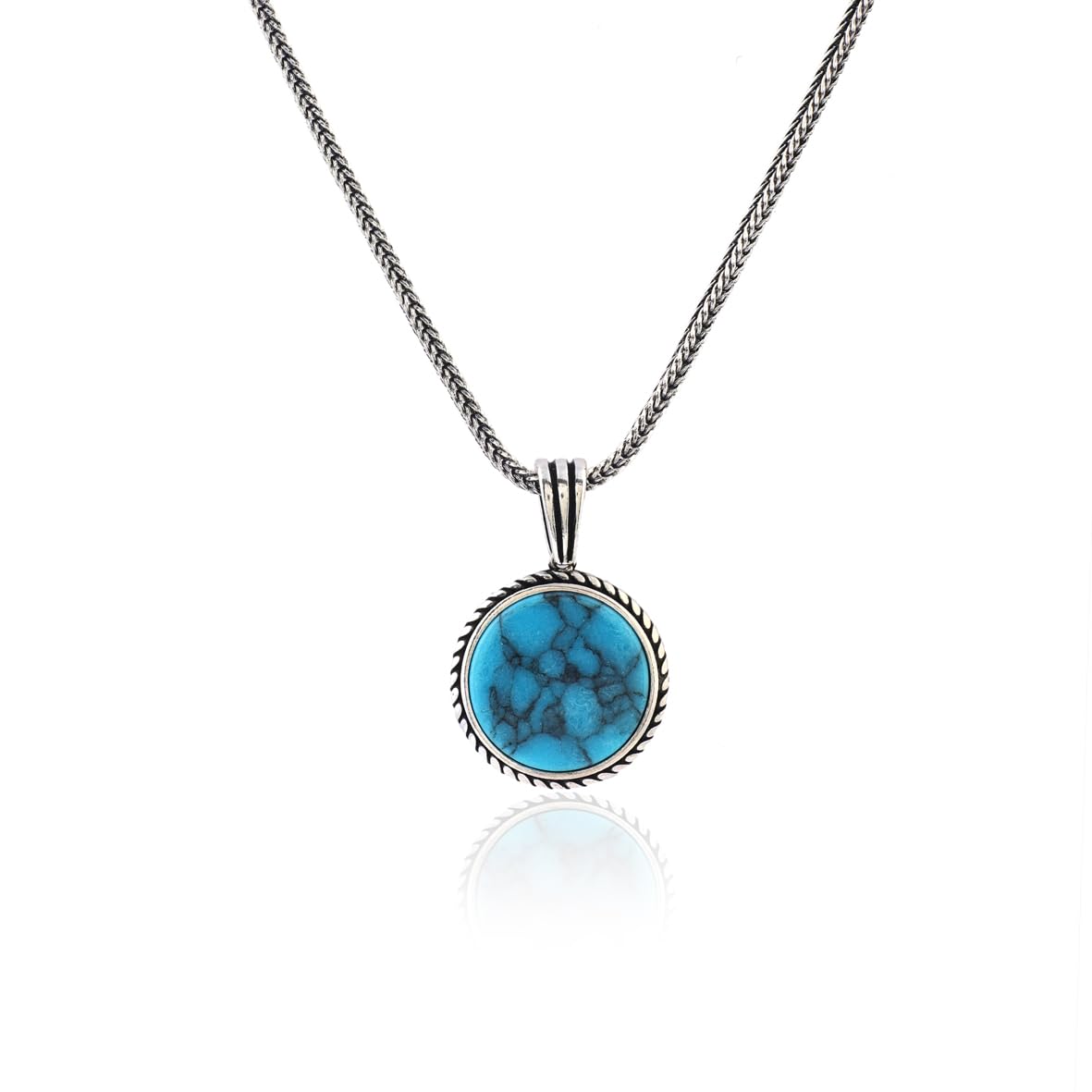 Men’s Turquoise Gemstone Necklace - Sterling Silver Gothic Biker Pendant Chain with Silver Cleaning Cloth Gift